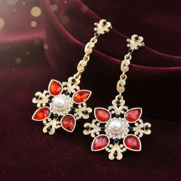 Дамски обеци с висулка от червени кристали А50