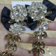 Прекрасни дамски обеци с черна панделка и кристали и брошка в същия стил А51 6