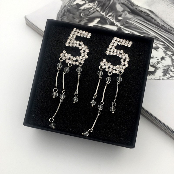 Дамски обеци с цифрата пет и висулки А87 2