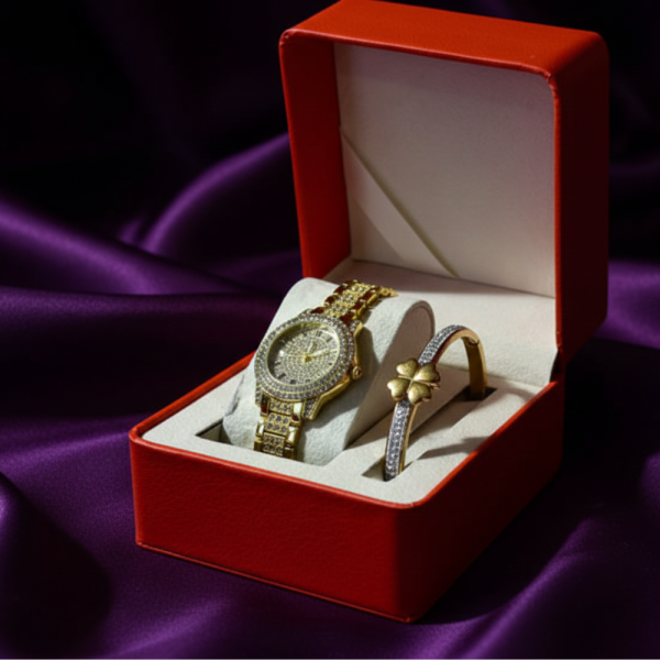 Луксозен дамски комплект елегантен часовник и нежна гривна