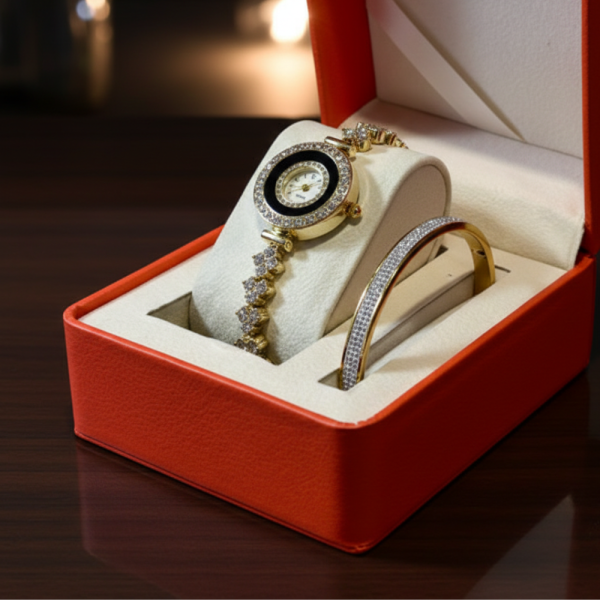 Луксозен дамски комплект елегантен часовник и нежна гривна