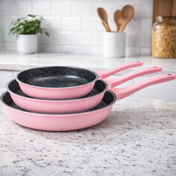 Комплект тигани Cheffinger  розово с мраморно покритие – 3 части за всяка кухня 3