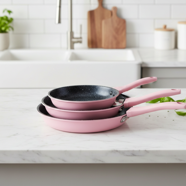 Комплект тигани Cheffinger  розово с мраморно покритие – 3 части за всяка кухня 4