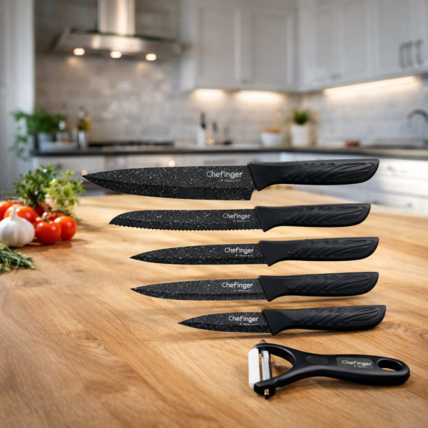 Комплект кухненски ножове Cheffinger – 6 части с мраморно покритие и магнитна кутия