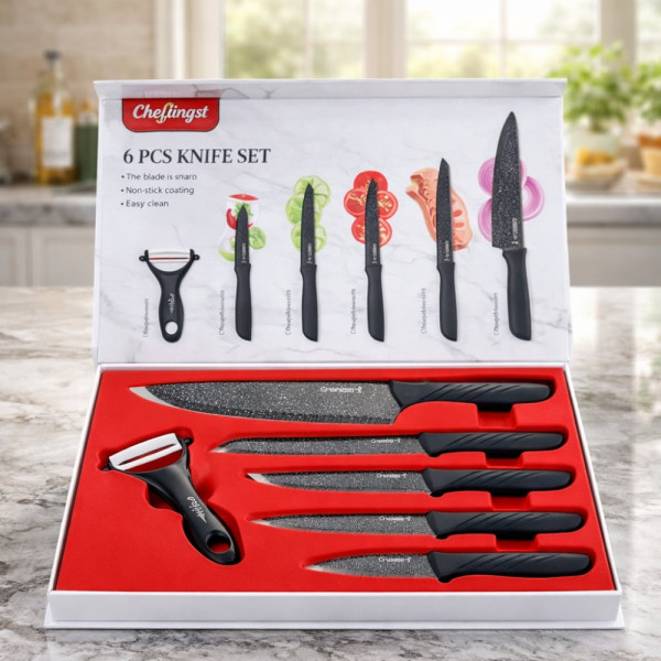 Комплект кухненски ножове Cheffinger – 6 части с мраморно покритие и магнитна кутия