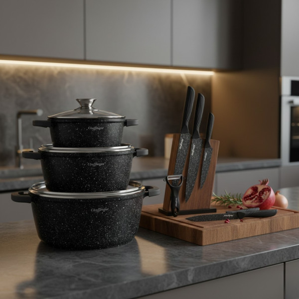 Комплект мраморни тенджери 6 части Cheffinger + ПОДАРЪК Ножове Cheffinger (6 части) 3