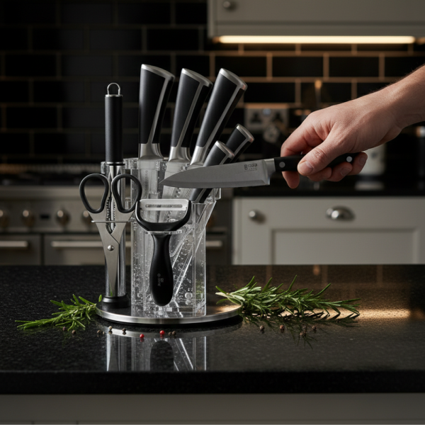 Комплект кухненски ножове Cheffinger – 9 части със стойка, точило и аксесоари 2