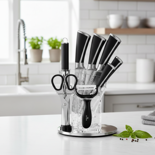 Комплект кухненски ножове Cheffinger – 9 части със стойка, точило и аксесоари 1