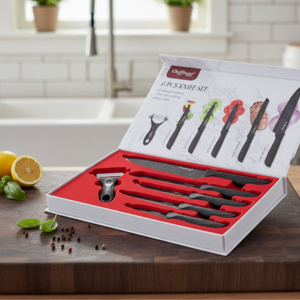 Комплект мраморни тенджери 6 части Cheffinger + ПОДАРЪК Ножове Cheffinger (6 части)