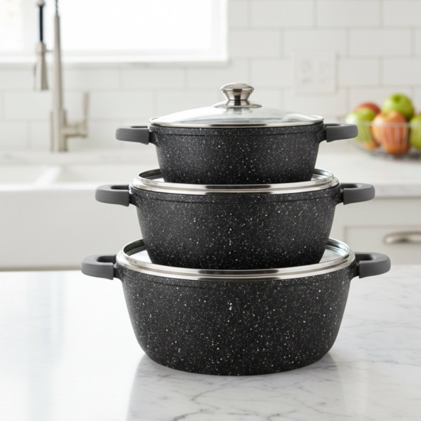 Комплект тенджери Cheffinger – 6 части с мраморно покритие, 20 / 24 / 28см 1