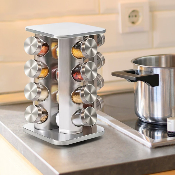 Въртящ се органайзер за подправки Cheffinger  - С 16 бурканчета от неръждаема стомана