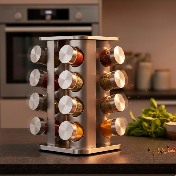 Въртящ се органайзер за подправки Cheffinger  - С 16 бурканчета от неръждаема стомана