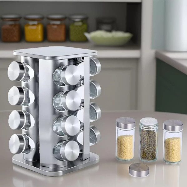 Въртящ се органайзер за подправки Cheffinger  - С 16 бурканчета от неръждаема стомана 4