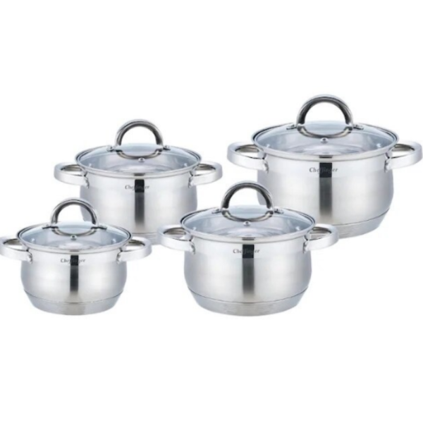 Комплект тенджери Cheffinger CF-SS8 – 8 части инокс с капаци, за всички видове котлони