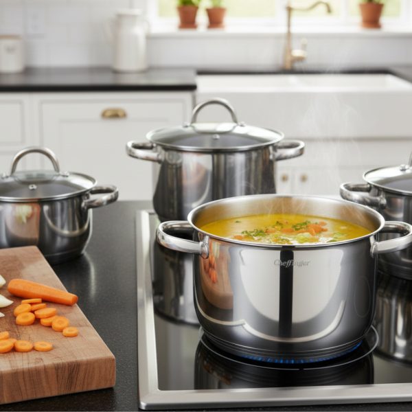 Комплект тенджери Cheffinger CF-SS8 – 8 части инокс с капаци, за всички видове котлони 4