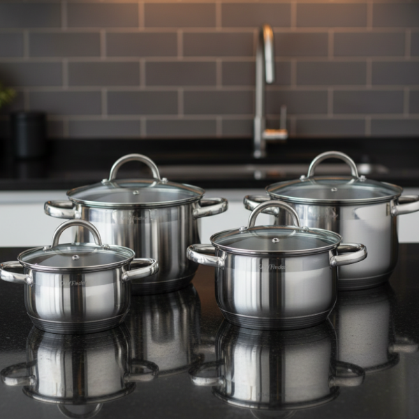 Комплект тенджери Cheffinger CF-SS8 – 8 части инокс с капаци, за всички видове котлони