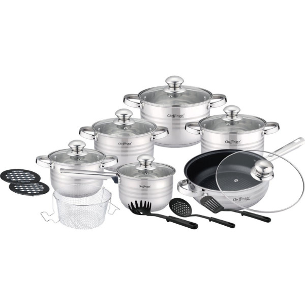 Комплект съдове за готвене 18 части + ПОДАРЪК Комплект ножове със стойка 6