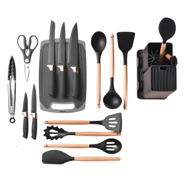 Кухненски комплект от 19 части Cheffinger - ножове, силиконови прибори, поставка и дъска за рязане 6