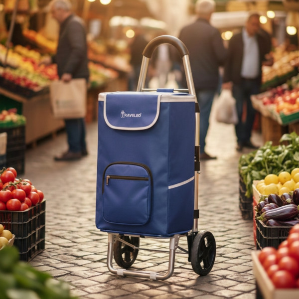 Сгъваема пазарска количка 56 литра – лека, водоустойчива и стабилна с алуминиева конструкция