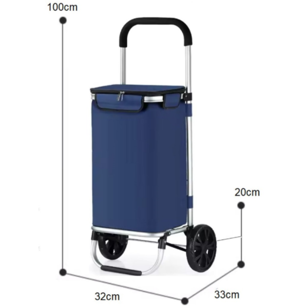 Количка за пазаруване в син цвят – 40 л, водоустойчива, лека и удобна с 2 колела