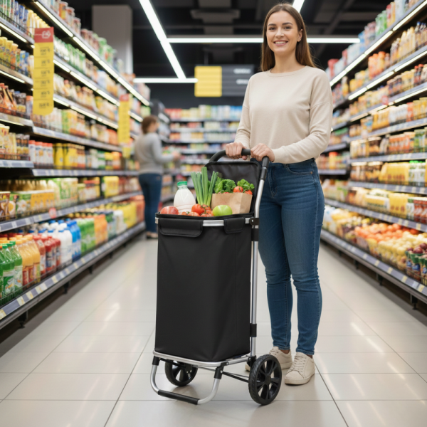 Количка за пазаруване – 40 л, водоустойчива, лека и удобна с 2 колела