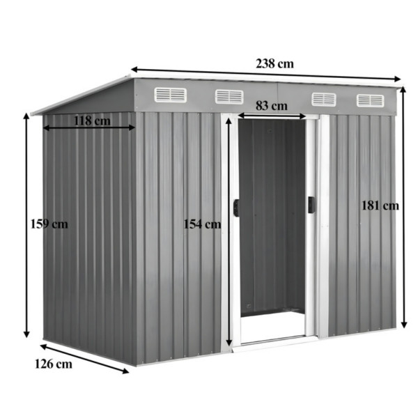 Метална градинска къща за инструменти с вентилация и заключване - 238 × 126 × 181 см 4