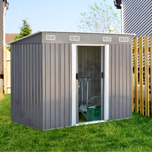 Метална градинска къща за инструменти с вентилация и заключване - 238 × 126 × 181 см