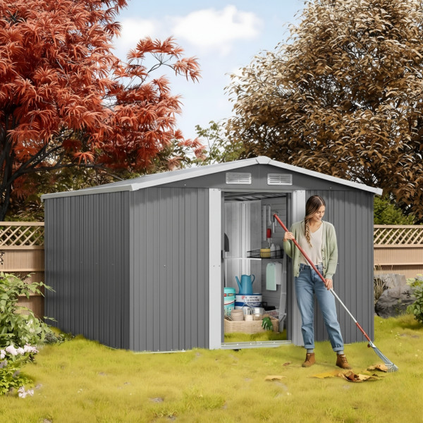 Метална градинска къща за инструменти с вентилация и заключване - 277 × 299 × 192 см