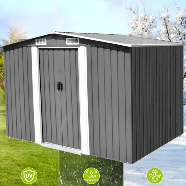 Метална градинска къща за инструменти с вентилация и заключване - 277 × 299 × 192 см