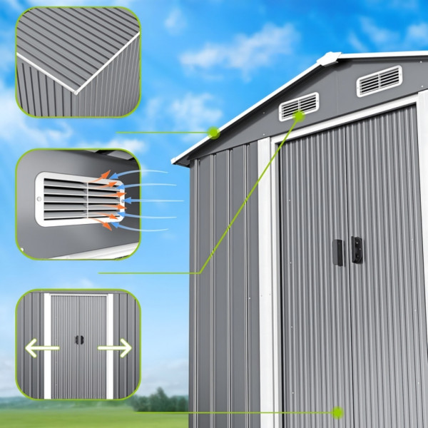 Метална градинска къща за инструменти с вентилация и заключване - 277 × 299 × 192 см