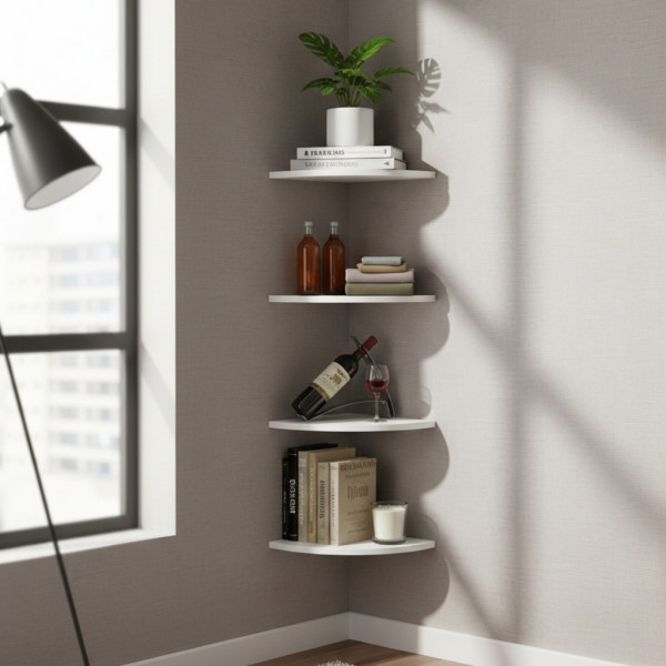 Комплект от 4 ъглови стенни рафта за съхранение – PVC 1