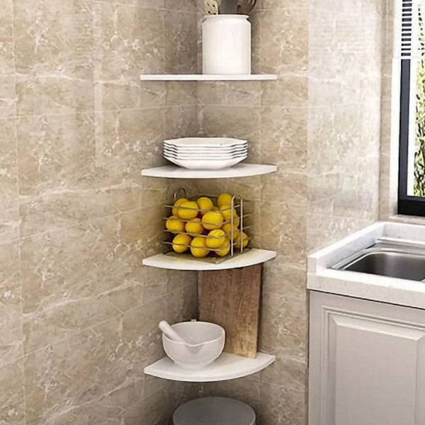 Комплект от 4 ъглови стенни рафта за съхранение – PVC