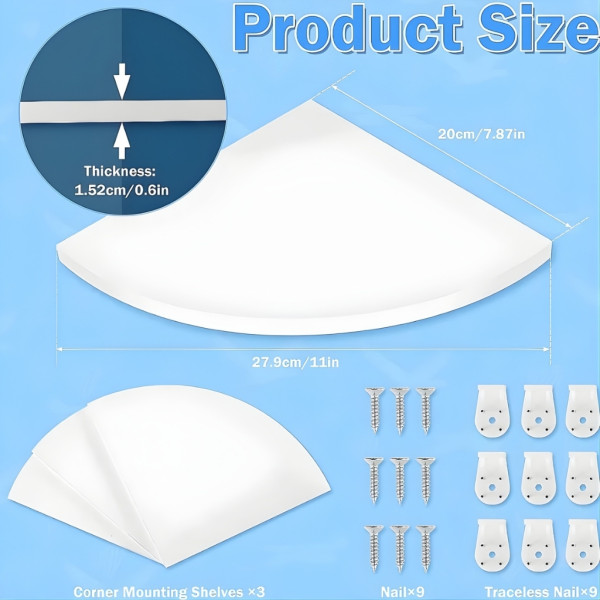 Комплект от 4 ъглови стенни рафта за съхранение – PVC 7