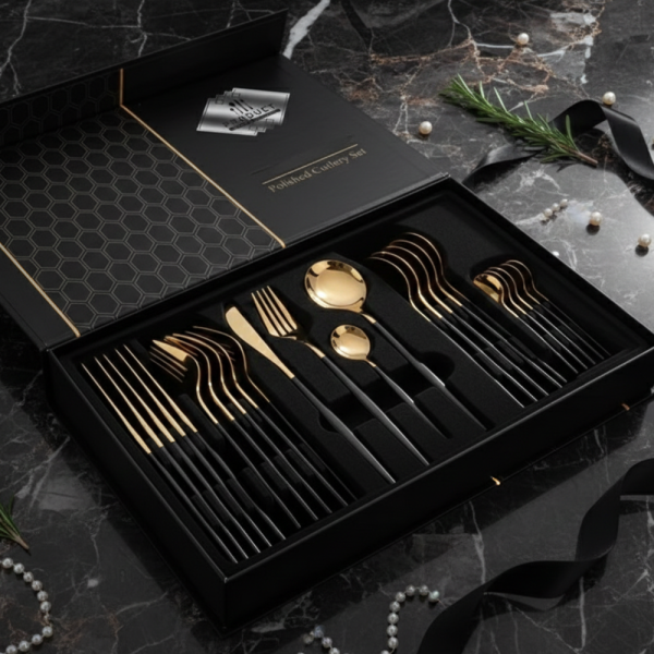 Комплект прибори за хранене от 24 части с луксозен дизайн и магнитна кутия 1