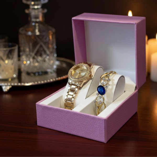 Луксозен дамски комплект – елегантен часовник и изискана гривна със скъпоценни камъни 2