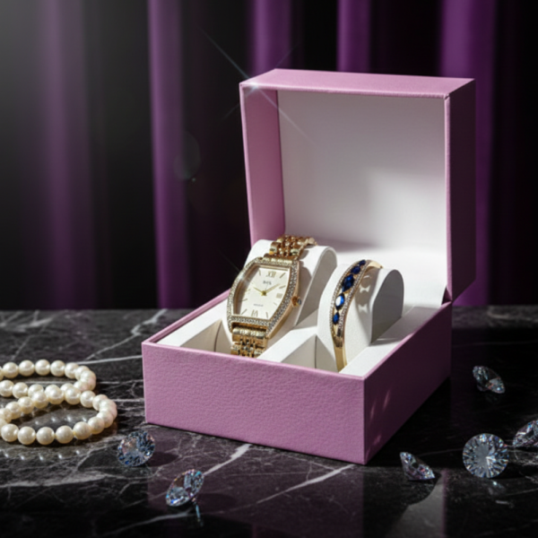 Елегантен подаръчен комплект за дами часовник с нежна гривна