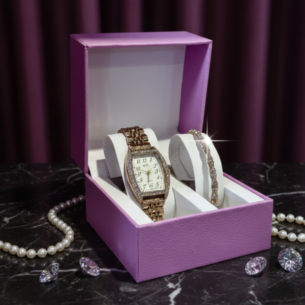 Елегантен подаръчен комплект за дами часовник с нежна гривна