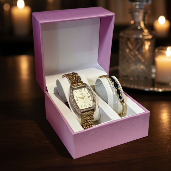 Елегантен подаръчен комплект за дами часовник с нежна гривна
