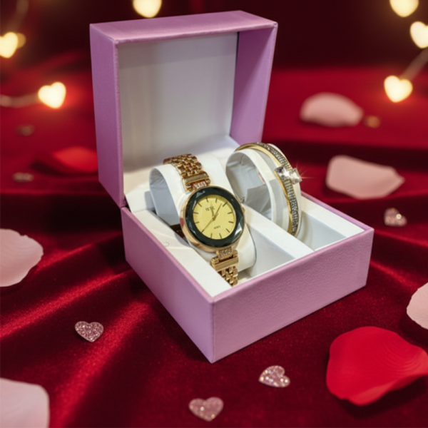 Дамски подаръчен комплект елегантен часовник с нежна гривна 1