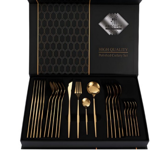 Комплект прибори за хранене от 24 части с луксозен дизайн и магнитна кутия 18