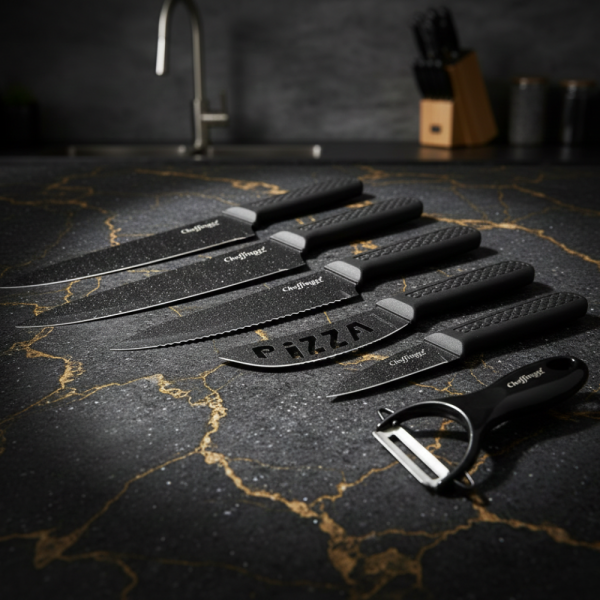 Комплект кухненски ножове – Cheffinger от 6 части с мраморно покритие и магнитна кутия