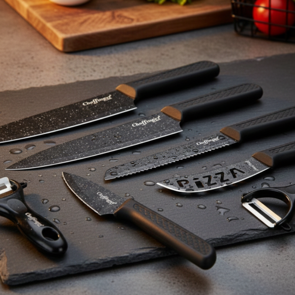 Комплект кухненски ножове – Cheffinger от 6 части с мраморно покритие и магнитна кутия 2