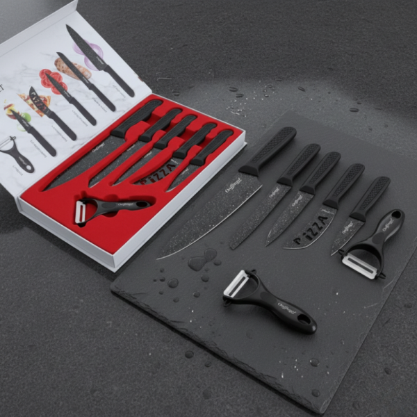 Комплект кухненски ножове – Cheffinger от 6 части с мраморно покритие и магнитна кутия