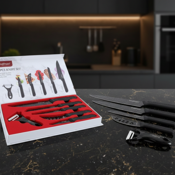 Комплект кухненски ножове – Cheffinger от 6 части с мраморно покритие и магнитна кутия