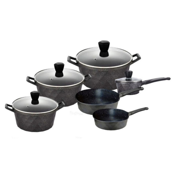 Премиум комплект съдове за готвене 12 части с мраморно покритие Cheffinger – Тенджери, тигани и касерола + 2 ръкавици