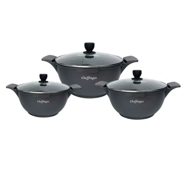 Комплект от 3 тенджери Cheffinger с мраморно покритие 20/24/28 см с капаци – незалепващи съдове за всички видове котлони 7