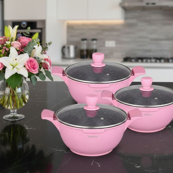 Комплект от 3 тенджери Cheffinger с мраморно покритие 20/24/28 см с капаци – незалепващи съдове за всички видове котлони 4