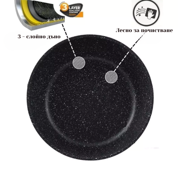 Комплект от 3 тенджери Cheffinger с мраморно покритие 20/24/28 см с капаци – незалепващи съдове за всички видове котлони