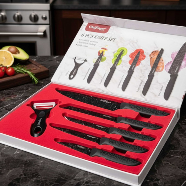 Комплект кухненски ножове Cheffinger – 6 части с мраморно покритие и магнитна кутия 3