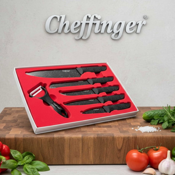 Комплект кухненски ножове Cheffinger – 6 части с мраморно покритие и магнитна кутия